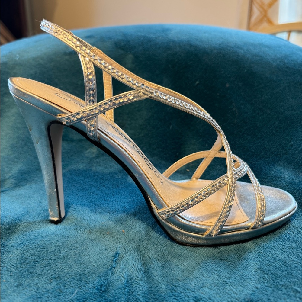 Sophisticated Silver Stiletto Heels with Strappy Design